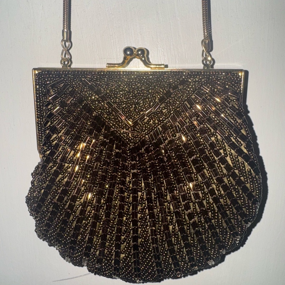 Brown Crossbody Bag with Art Deco Shell Design